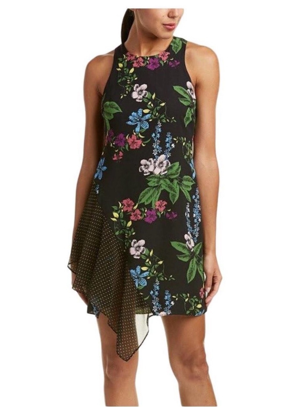 Sam Edelman Black Floral Asymmetrical Halter Dress Sz 12
